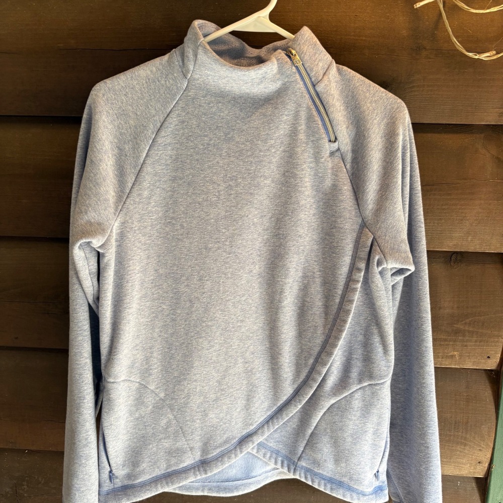 Athleta Girl Blue Heathered Asymmetrical Zip Fleece Pullover XXL 16 Sweatshirt
